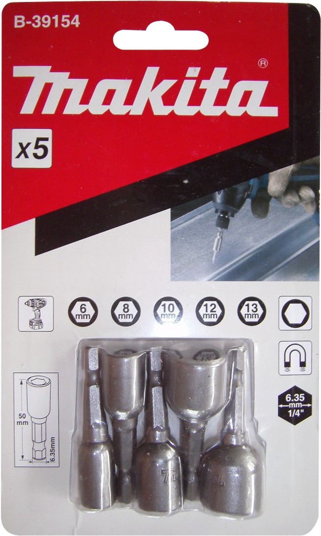 Набор оснастки Makita B-39154, Набор головок и бит Makita 5/8/10/12/13*50мм B-39154 
Набор оснастки Makita B-39154, Набор головок и бит Makita 5/8/10/12/13*50мм B-39154