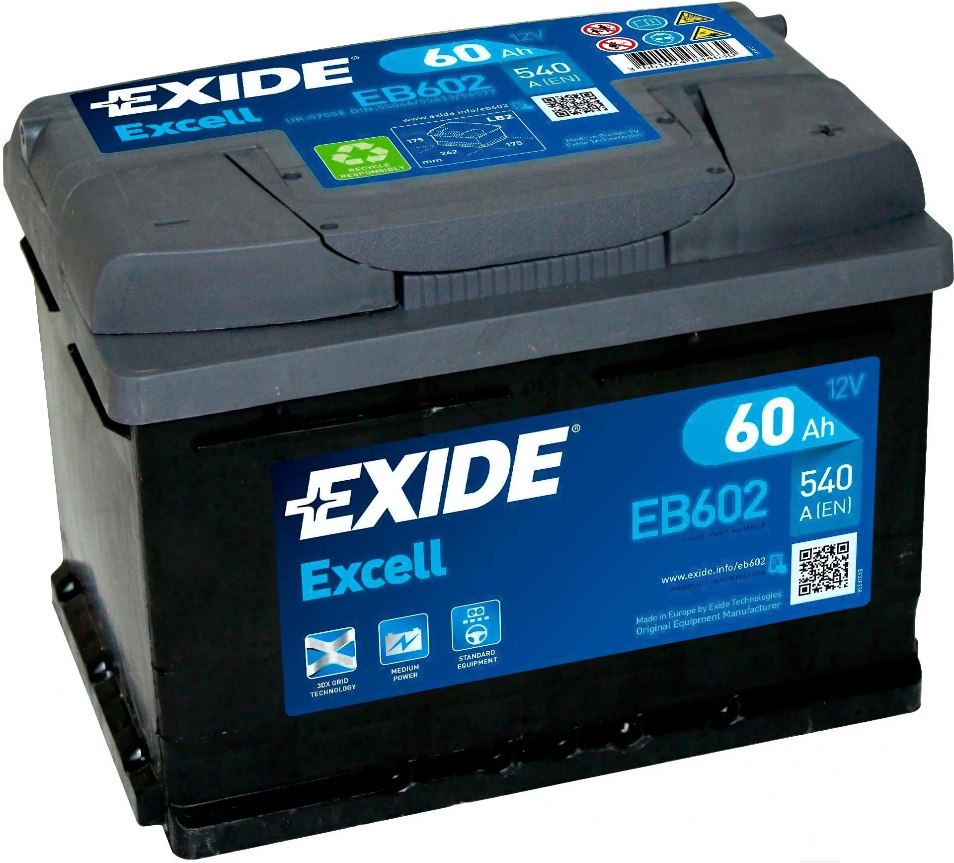 Автомобильный аккумулятор Exide Excell EB602 (60 А/ч), Аккумулятор Exide Excell EB602 60 А/ч
Автомобильный аккумулятор Exide Excell EB602 (60 А/ч), Аккумулятор Exide Excell EB602 60 А/ч
