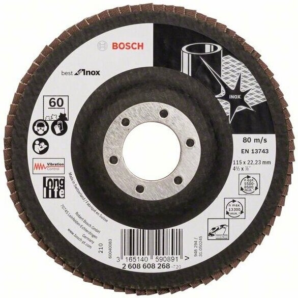 Круг лепестковый Bosch НЕРЖ 115мм P60 Inox 2608608268, Шлифовальный круг Bosch 115мм K60 Best for Inox 2.608.608.268
Круг лепестковый Bosch НЕРЖ 115мм P60 Inox 2608608268, Шлифовальный круг Bosch 115мм K60 Best for Inox 2.608.608.268