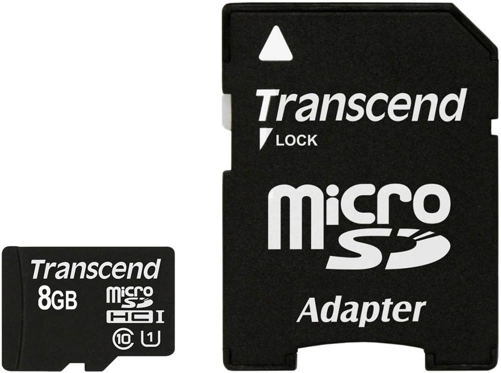 

Карта памяти Transcend microSDHC Class 10 UHS-I 8GB + адаптер (TS8GUSDU1), microSDHC Class 10 UHS-I 8GB + адаптер