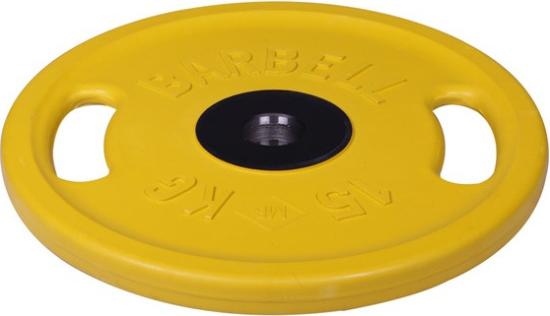 

Диск для штанги MB Barbell олимпийский с ручками d 51 мм 15,0 кг жёлтый [1194], олимпийский с ручками d 51 мм 15,0 кг