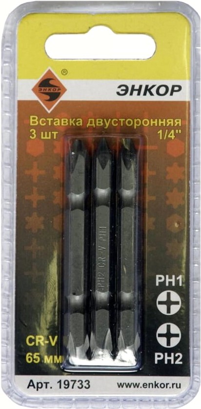 

Бита Энкор PH1/PH2 65мм 3 шт [19733], Бита Энкор PH1/PH2 65мм 3 шт 19733