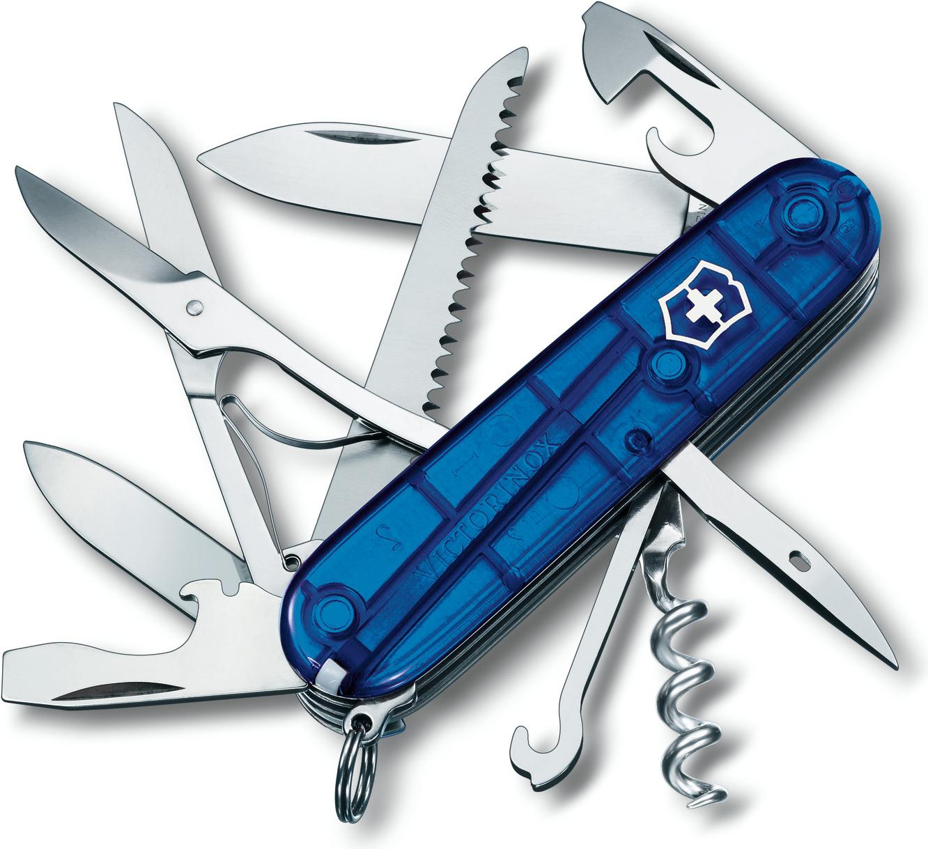 

Туристический нож Victorinox Huntsman 15 функций карт. коробка синий полупрозрачный [1.3713.T2], Huntsman 15 функций карт. коробка