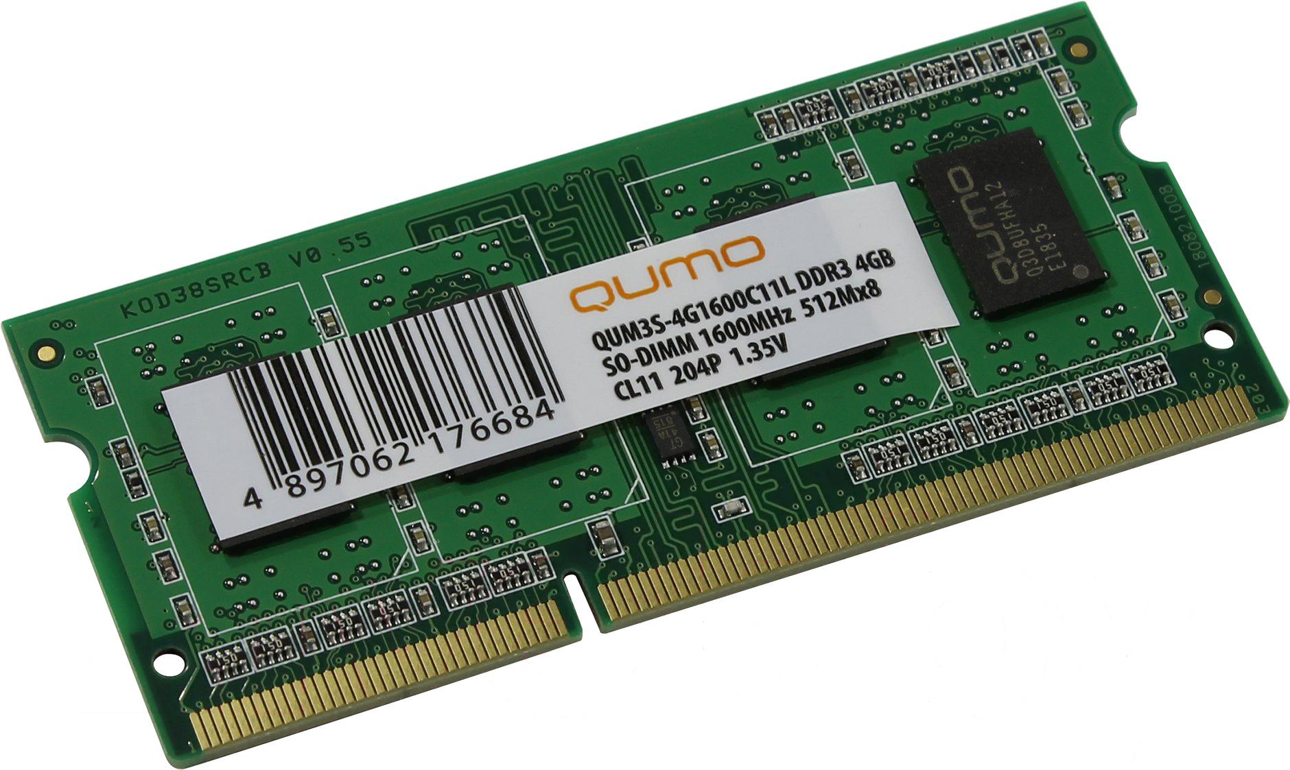 

Оперативная память QUMO DDR3 SODIMM 4Gb PC3-12800, Оперативная память QUMO DDR3 SODIMM 4Gb PC3-12800 QUM3S-4G1600C11L