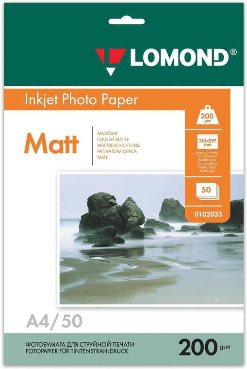 

Фотобумага Lomond Матовая двухсторонняя A4 200 г/кв.м. 50 листов (0102033), Фотобумага Lomond 0102033
