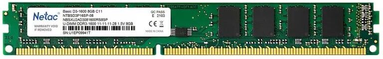 

Оперативная память Netac DDR III 8Gb PC-12800 1600MHz Basic [NTBSD3P16SP-08], Оперативная память Netac Basic 8GB DDR3 PC3-12800 NTBSD3P16SP-08