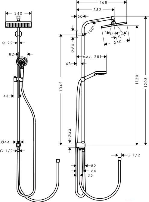 

Душевая система Hansgrohe Crometta E240 1jet [27289000], Crometta E 240 1jet Showerpipe Reno EcoSmart