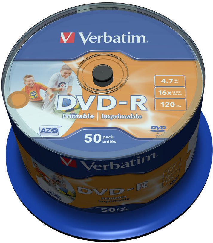 

Оптический диск Verbatim DVD-R 4.7Gb 16x Printable Cake Box 50 шт [43533], Диск DVD-R Verbatim 4,7GB 16x Cake Box InkJet Printable (43533)
