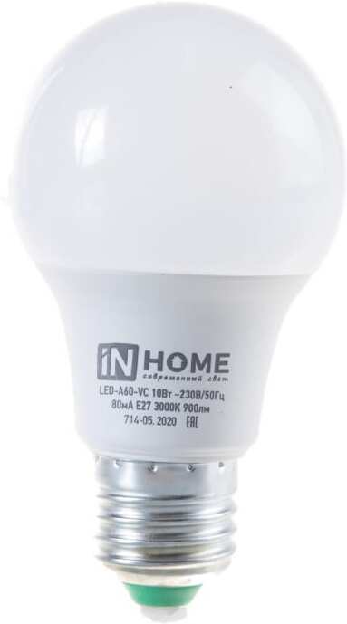 

Светодиодная лампа In Home LED-A60-VC E27 3000K 10W 230V 900Lm [4690612020204], Светодиодная лампочка In Home LED-A60-VC E27 3000K 10W 230V 900Lm 4690612020204