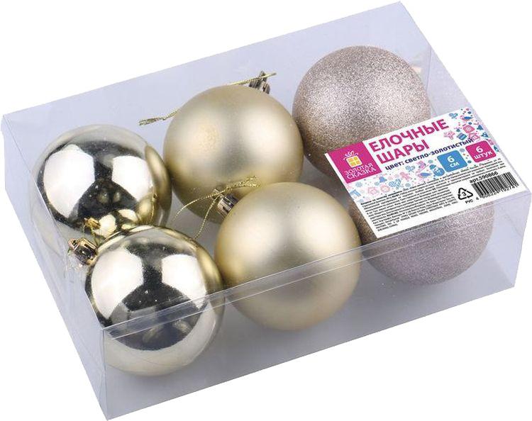 

Елочная игрушка Золотая сказка Набор шаров 6шт 6см Light Gold [590866], Набор шаров 6шт 6см
