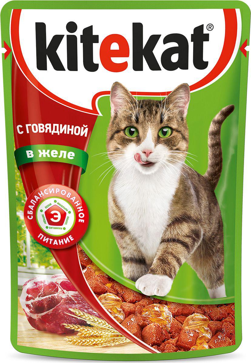 

Корм для кошек Kitekat С говядиной в желе (85г), С говядиной в желе 85г