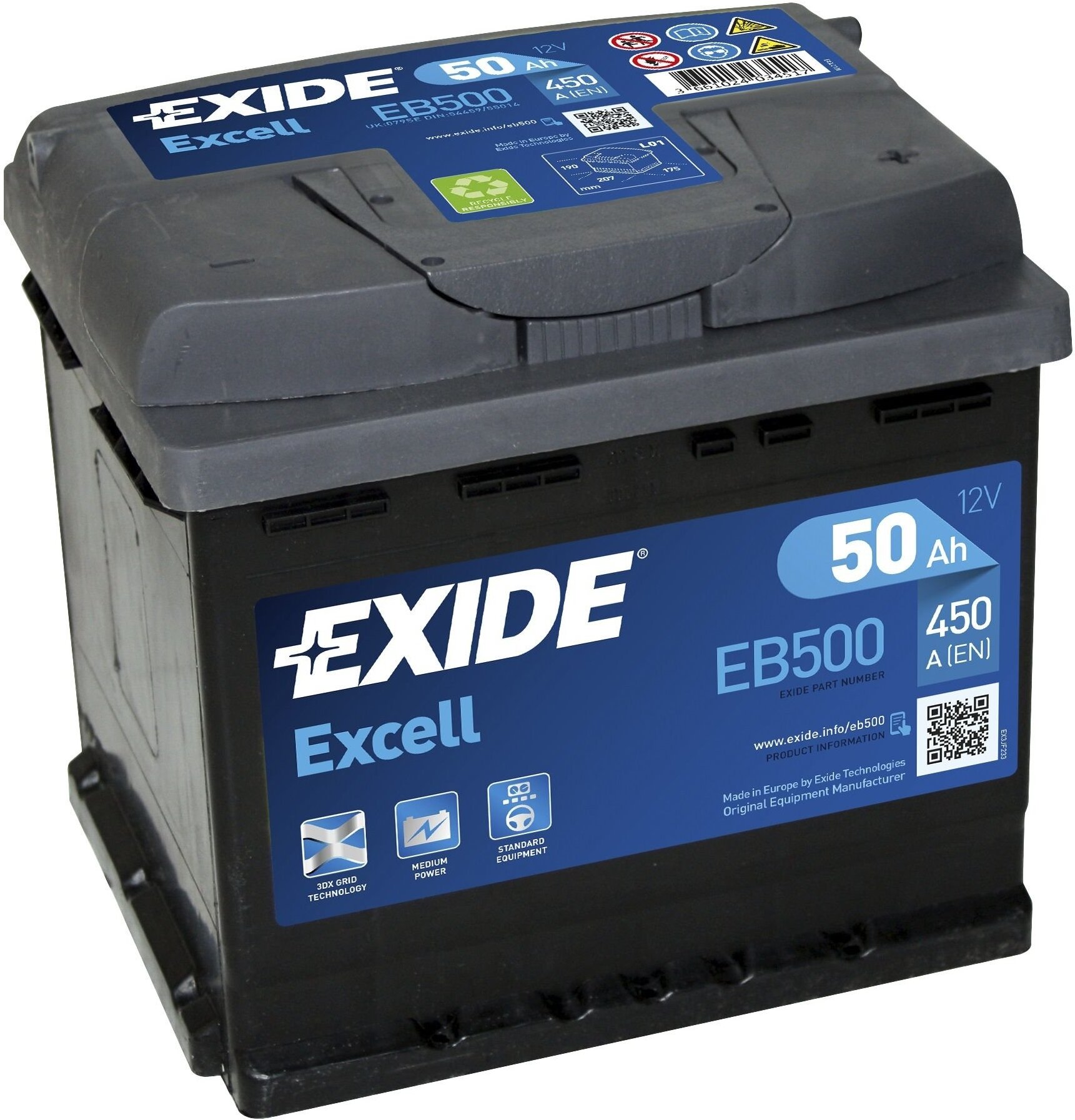 

Аккумулятор Exide Excell EB500 50 А/ч