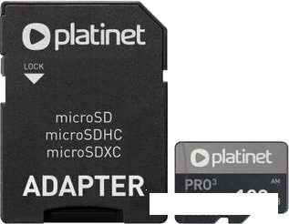 

Карта памяти Platinet microSDXC SECURE DIGITAL + ADAPTER SD 128GB class10 UIII A1 90MB/s [PMMSDX128UIII], Карта памяти Platinet PMMSDX128UIII 128GB (с адаптером)