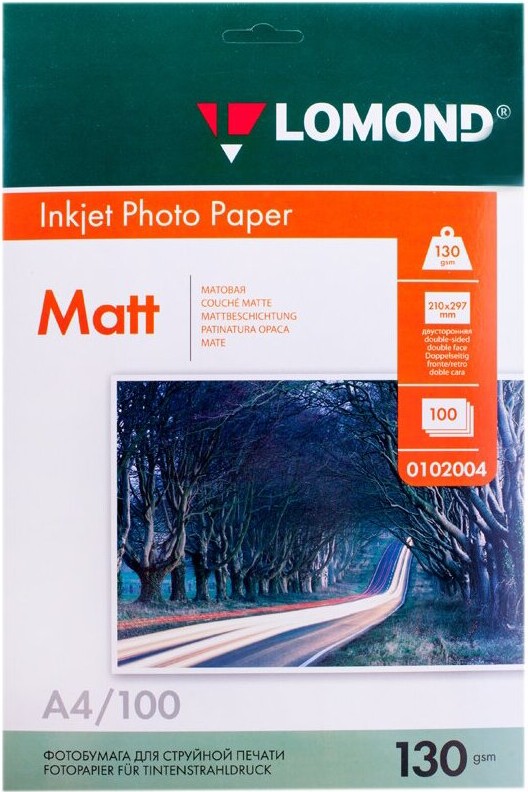 

Фотобумага Lomond матовая двусторонняя A4 130 г/кв.м. 100 листов (0102004), Фотобумага Lomond 0102004