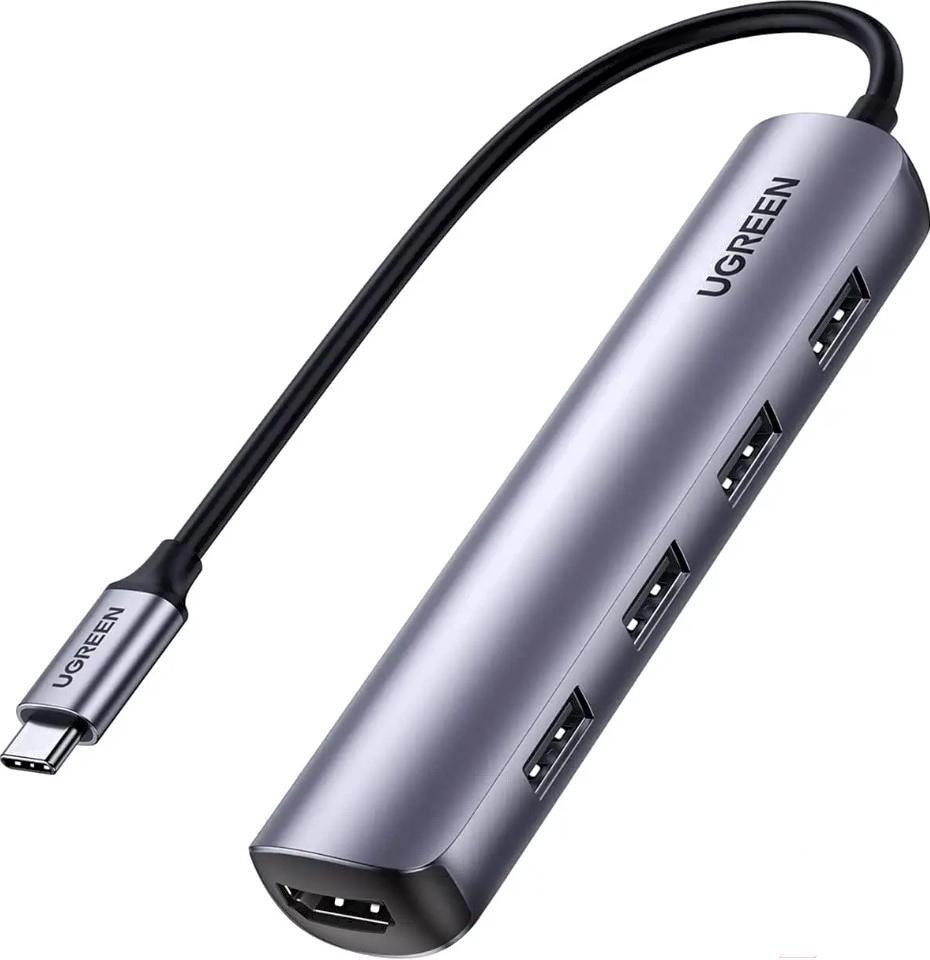 

USB-хаб Ugreen CM417-20197 Space Gray (20197), Хаб UGREEN CM417-20197; Type-C to 4*USB 3.0 HDMI(4K@30Hz); без порта питания; Space Gray