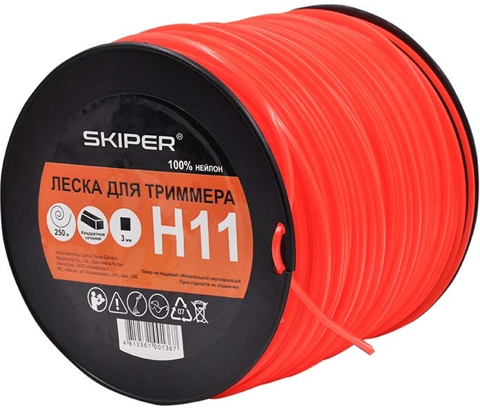 

Леска для триммера Skiper H11 ф 3.0мм х 250м квадратное сечение оранжевый