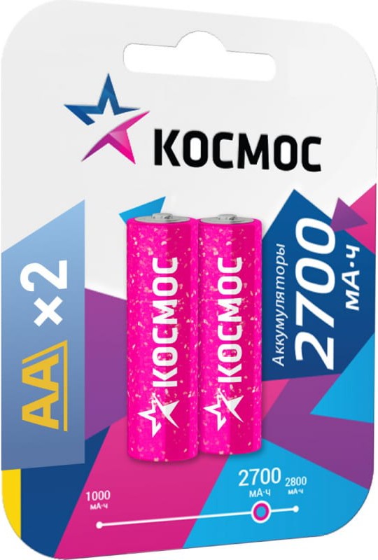 

Аккумуляторная батарейка КОСМОС R6 2700 мАч Ni-MН 2шт [KOCR6NIMH2700MAH2BL], Аккумуляторная батарейка КОСМОС R6 2700 мАч Ni-MН 2шт KOCR6NIMH2700MAH2BL