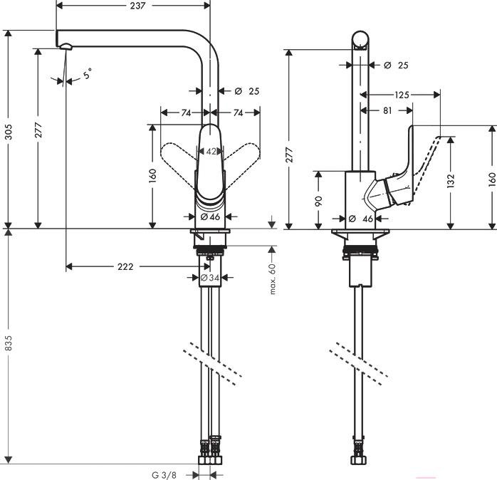 

Смеситель Grohe HG M411-H280 [73881000], HG M411-H280