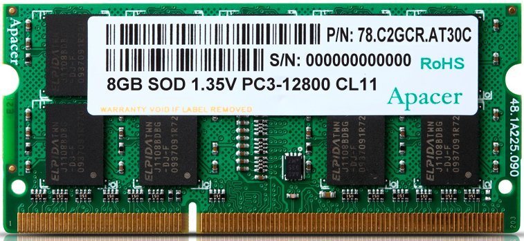 

Оперативная память Apacer 8GB DDR3 SO-DIMM PC3-12800 (DV.08G2K.KAM), Оперативная память Apacer 8GB DDR3 SO-DIMM PC3-12800 DV.08G2K.KAM