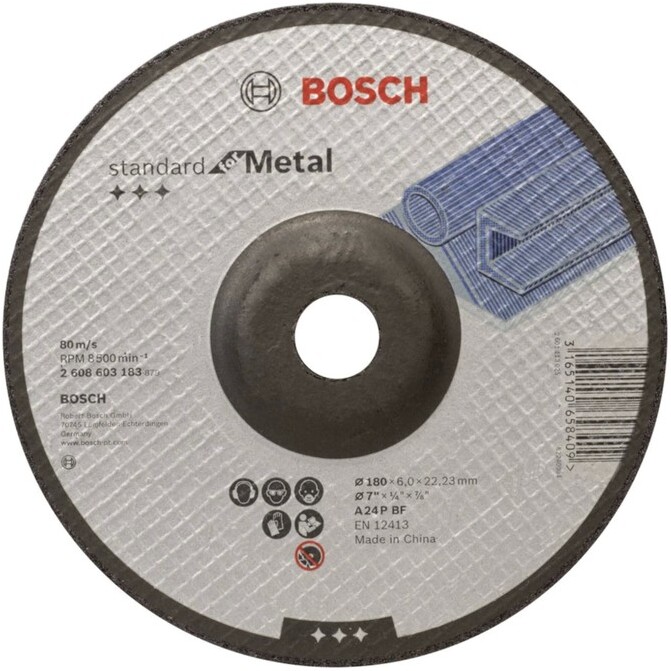 

Обдирочный круг Bosch 180х6x22.2 мм для металла Standart [2.608.603.183], Обдирочный круг Bosch 180х6x22.2 мм для металла Standart 2.608.603.183
