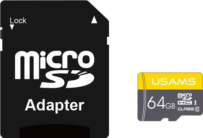 

Карта памяти Usams MicroSDHC 64Gb Class 6 US-ZB119 High Speed +Адаптер желтый [ZB119TF01], Карта памяти Usams US-ZB119 High Speed TF Card 64GB (с адаптером)