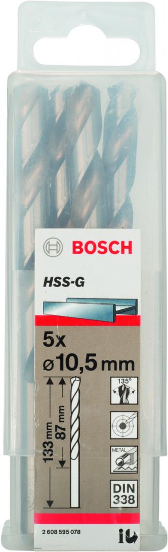 

Набор сверл Bosch 2.608.595.078 (5шт), HSS-G Standard 10.5мм по металлу