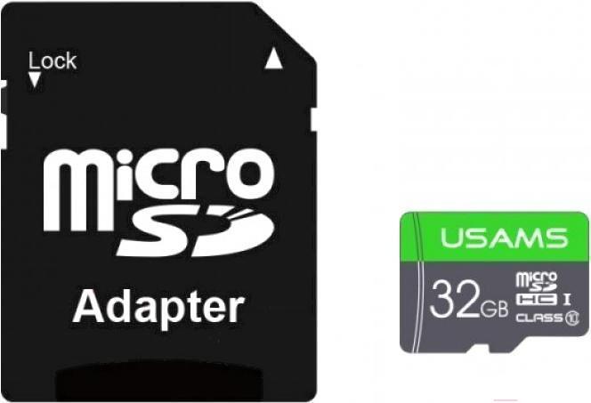 

Карта памяти Usams MicroSDHC 32Gb Class 6 US-ZB118 зеленый [ZB118TF01], Карта памяти Usams US-ZB118 High Speed TF Card 32GB (с адаптером)