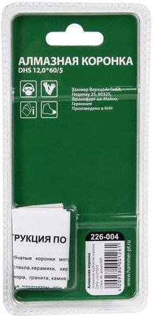 

Алмазная коронка по керамограниту/стеклу Hammer Flex 226-004 [58967], Flex 226-004 DHS 12.0*60/5 A3 60Р