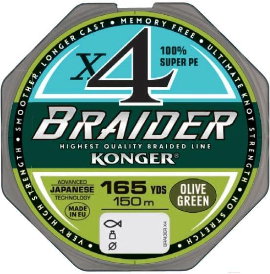 

Плетеная леска KONGER BRAIDER X4 150 м 0,20 мм Olive green [250146020], Плетеная леска KONGER BRAIDER X4 150 м 0,20 мм 250146020 Olive green