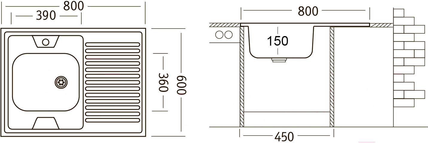 

Мойка кухонная Ukinox STD800.600 5C 0L с сифоном S302
