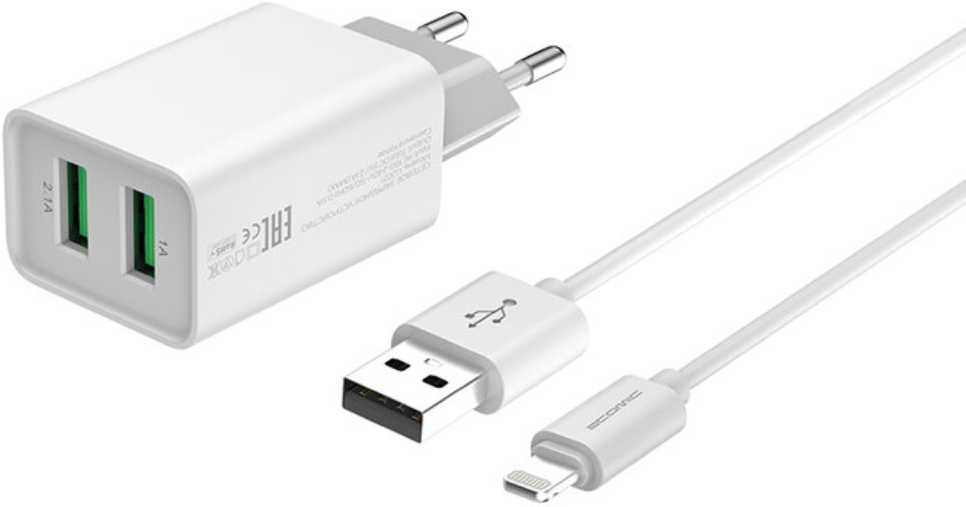

Сетевое зарядное устройство Atomic U207 с кабелем Lightning 100 см 2.1A белый (21295)