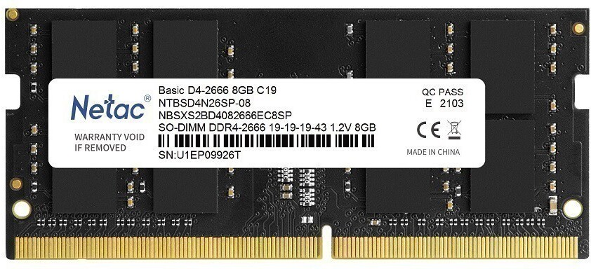 

Оперативная память Netac SO-DIMM DDR IV 8Gb PC-21300 2666MHz [NTBSD4N26SP-08], Оперативная память Netac Basic 8GB DDR4 SODIMM PC4-21300 (NTBSD4N26SP-08)