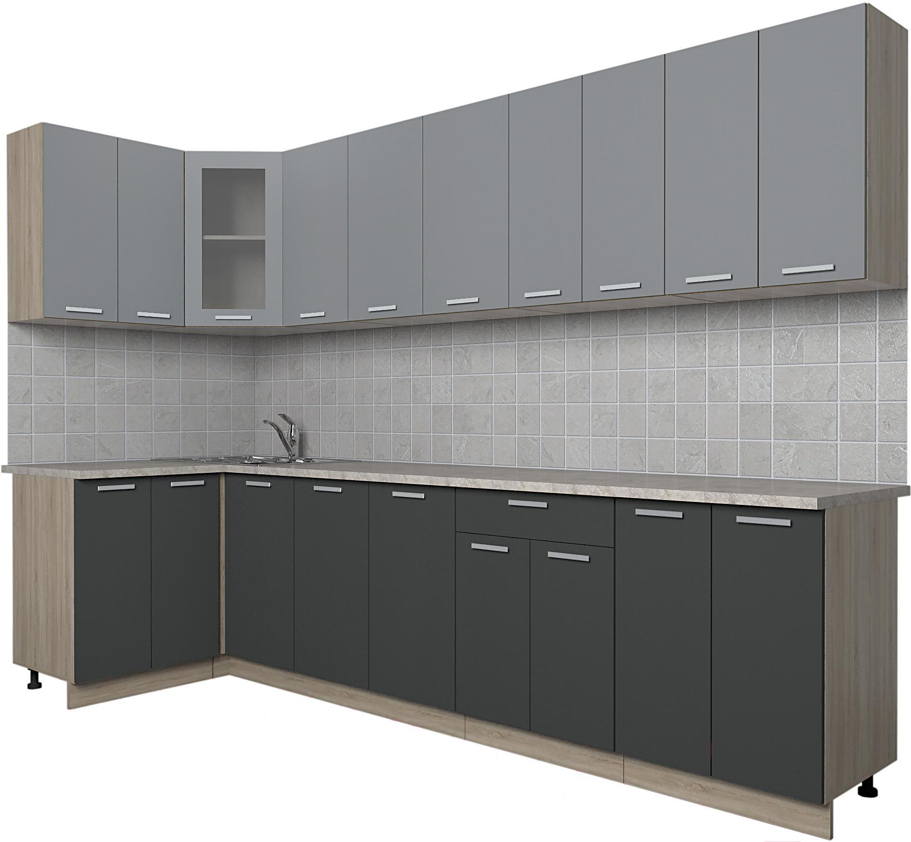 

Кухонный гарнитур Интерлиния Мила 12x30 антрацит/серебро, Мила 12x30