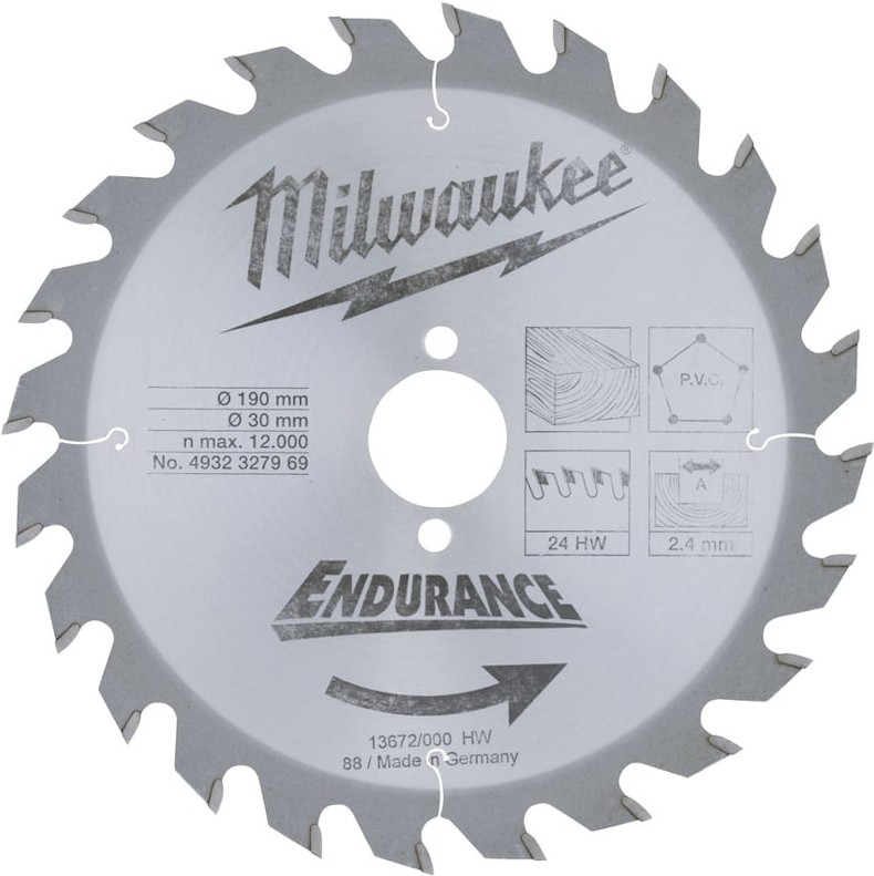 

Диск пильный Milwaukee 4932327969, Диск пильный Milwaukee D 190х30х2.4 мм 24Z 4932327969