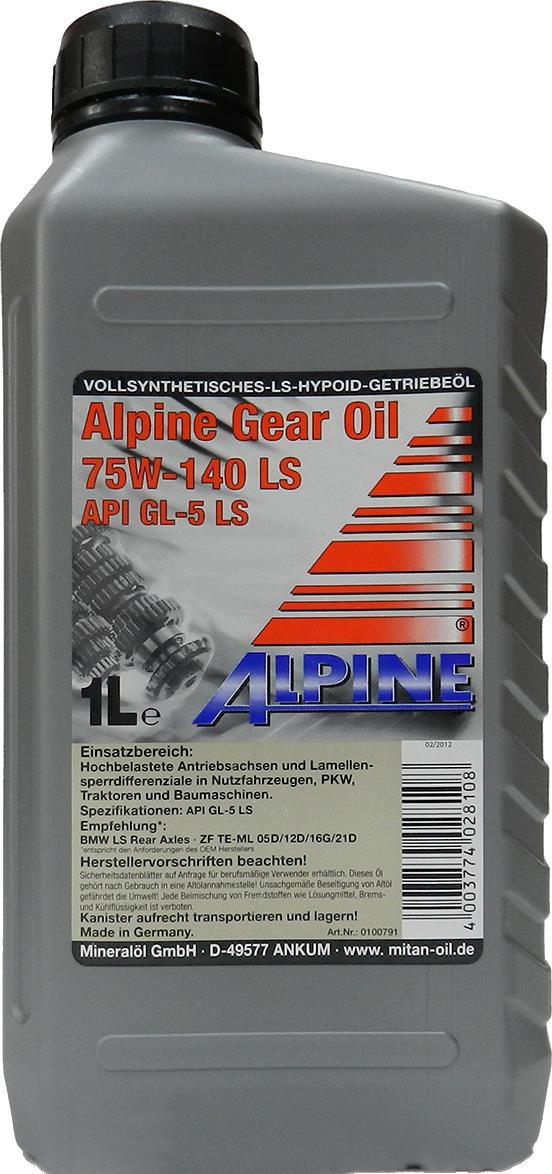 

Трансмиссионное масло Alpine Syngear 75W140 LS 1л (0100791)