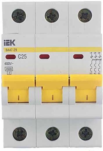 

Выключатель IEK ВА 47-29 3Р 25А 4.5кА С, ВА 47-29 3Р 25А 4.5кА С