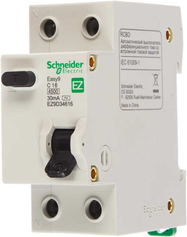 

Schneider Electric Easy 9 EZ9D34616 1П+Н 16А 30мА C AC 4,5кА 230В =S=