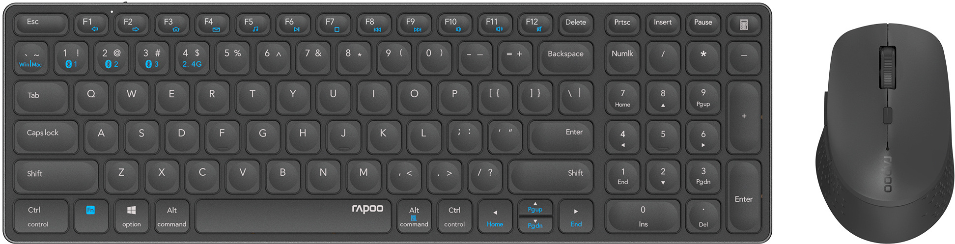 

Комплект (клавиатура+мышь) Rapoo 9700М темно-серый (14521)