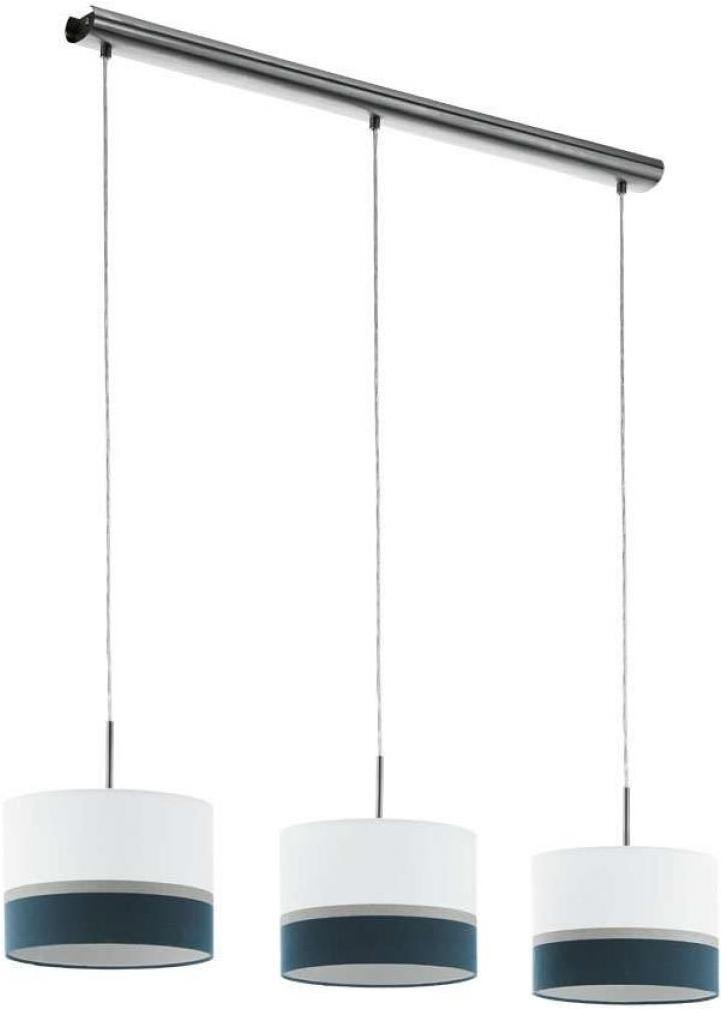 

Подвесной светильник EGLO Spaltini, 3x60W(E27), сталь никель мат/текстиль, белый, серебряный, синий [39555], Spaltini, 3x60W(E27), сталь