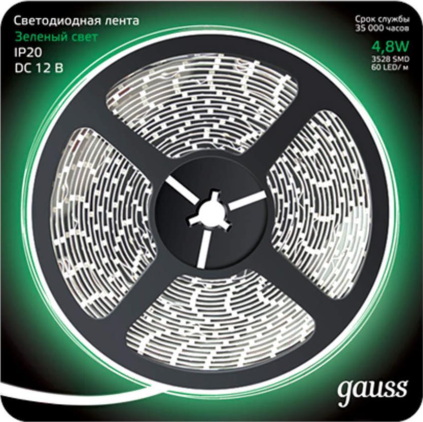 

Gauss Лента LED 2835/60-SMD 4.8W 12V DC зеленый (блистер 5м) [312000605], Светодиодная лента Gauss Лента LED 2835/60-SMD 4.8W 12V DC зеленый (блистер 5м) 312000605