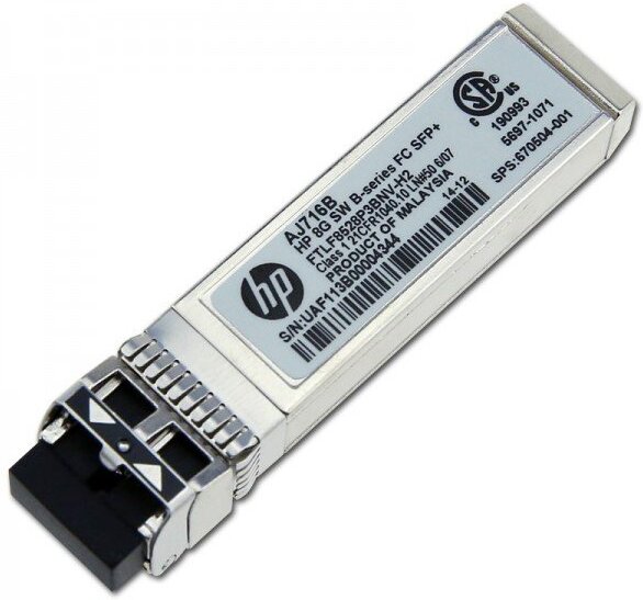 

HP HPE 8Gb Shortwave B-series Fibre Channel 1 Pack SFP+ Transceiver OK [AJ716B], HP AJ716B