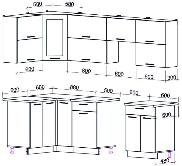 

Кухонный гарнитур Интерлиния Мила Gloss 60-12x26 яблоко/черный глянец, Мила Gloss 60-12x26