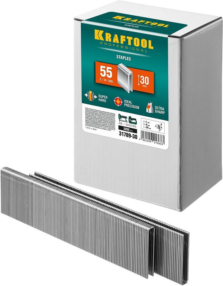 

Скобы Kraftool тип 55 30 мм 5000 шт [31789-30], Скобы Kraftool тип 55 30 мм 5000 шт 31789-30