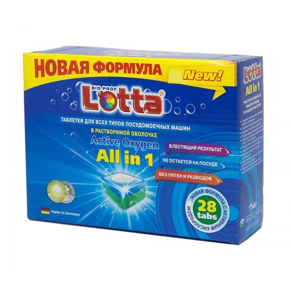 

Таблетки для посудомоечной машины Lotta All in 1 28 шт, All in 1 28 шт