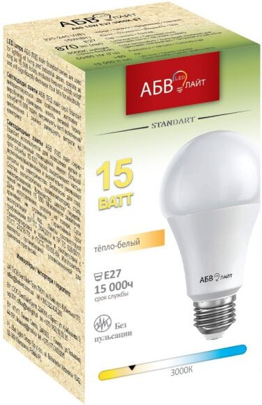 

Лампа светодиодная АБВ LED Лайт Standart A60 15W E27 3000К