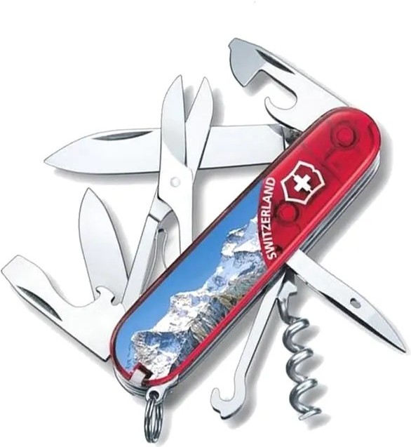 

Туристический нож Victorinox перочинный Climber Jungfrau красный полупрозрачный/рисунок [1.3703.TE3], Мультитул Victorinox Climber Jungfrau 1.3703.TE3