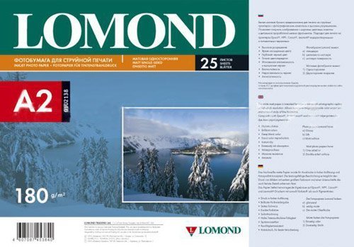 

Фотобумага Lomond Матовая односторонняя A2 180 г/кв.м. 25 листов (0102138), Матовая односторонняя A2 180 г/кв.м. 25 листов