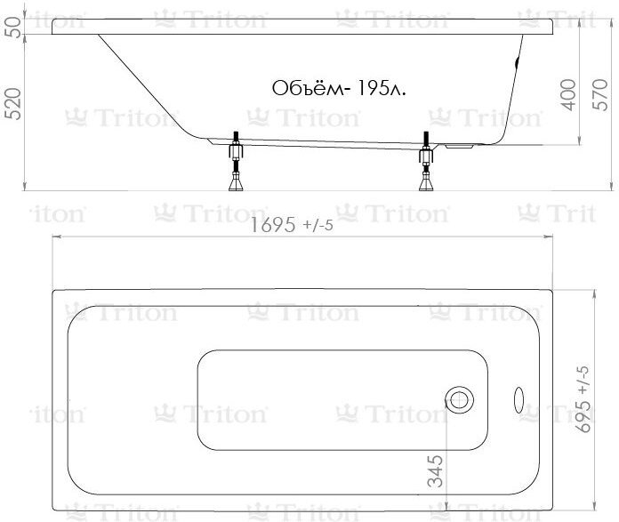 

Ванна Triton Ультра 170х70 с каркасом