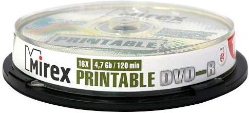 

Оптический диск Mirex DVD-R 4.7 Gb 16x Cake Box 10 Ink Printable [204589], DVD-R 4.7 Gb 16x Cake Box 10 Ink Printable