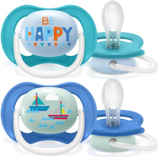 

Пустышка силиконовая Philips AVENT Ultra Air декор Кораблик/Be Happy 6-18 мес., 2 шт., для мальчиков (SCF080/15)